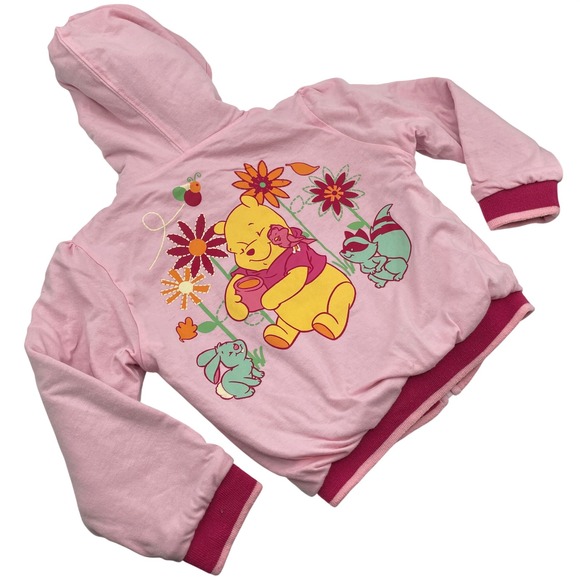 Disney Other - Rare Disney Winnie the Pooh Vtg Y2K‎ Reversible Hoodie Pink Floral Kids 4T